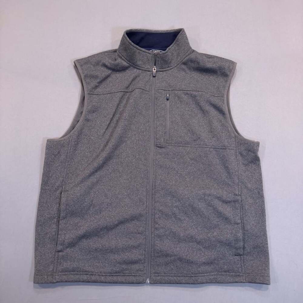 IZOD Sweater Fleece Vest Size XXL Grey Heather Full Zip